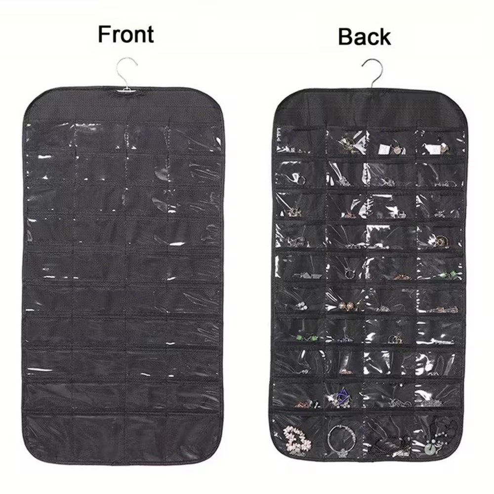 New Jewelry Hanging Organizer Unisex Black Double Sided 80 Pocket Bag